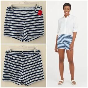 Spanx Sunshine 6" Shorts Women's L Blue Painted Stripe Summer Beach UPF 50+ NWT